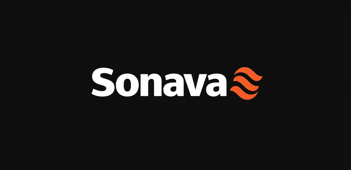 Sonava fictional identity study: primary wordmark on black. AI-assisted concept, not client work.