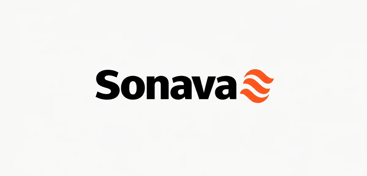 Sonava fictional identity study: primary wordmark on white. AI-assisted concept, not client work.