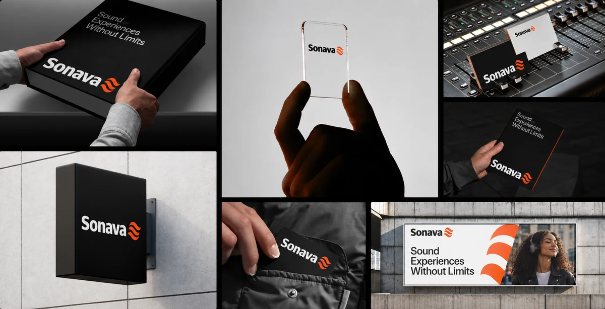 Sonava fictional identity study: identity application overview. AI-assisted concept, not client work.